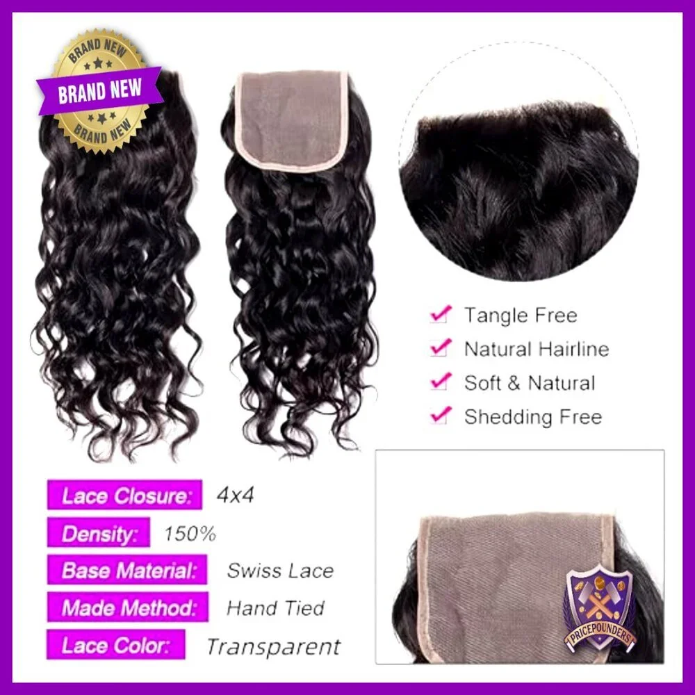 Brazilian Human Hair Water Wave Bundles with 4x4 Lace Closure 50g